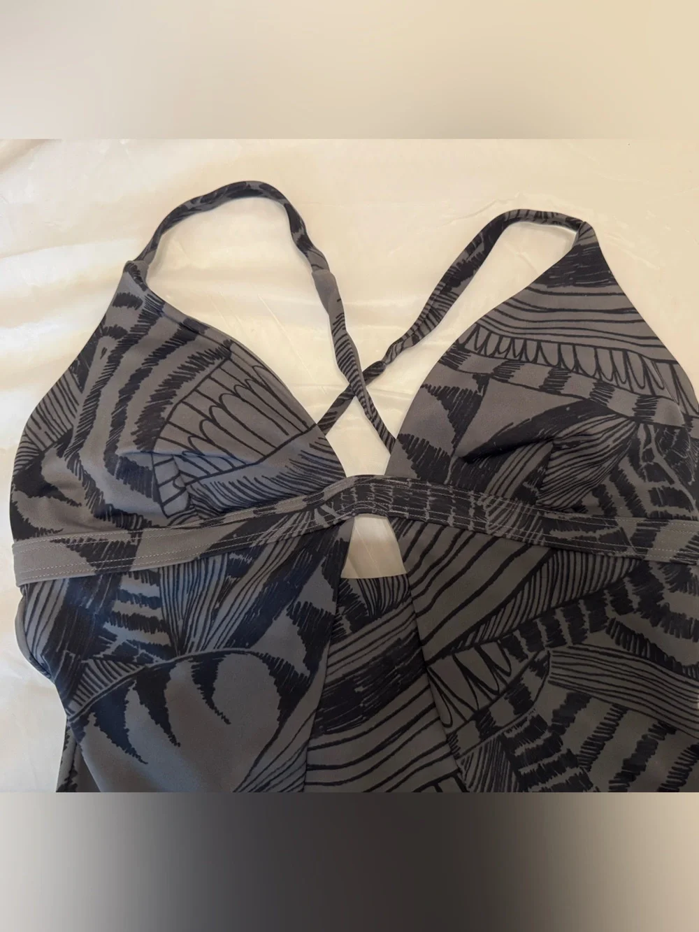 ATHLETA Gray Black Zuma One Piece Swim Surf Swimsuit Swimwear